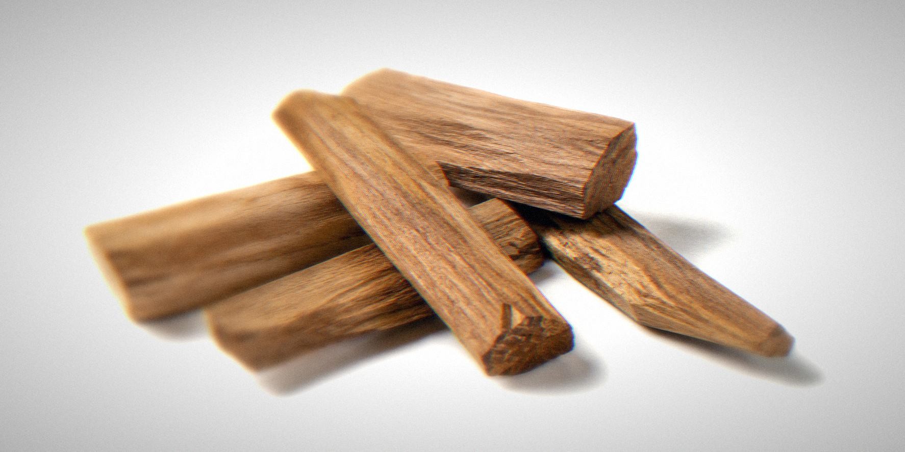 Cut logs of Indian sandalwood, warm brown heartwood exposed, stacked on a plain background